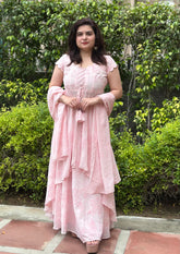 Pastel pink georgette skirt set